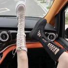 Осенние женские сапоги, женские сапоги до колена, женская черная обувь, женские брендовые сапоги, модные мотоциклетные сапоги, сетчатая повседневная обувь для девочек