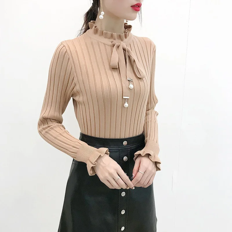 Женский толстый свитер с оборками на воротнике пуловеры новинка 2018 винтажный