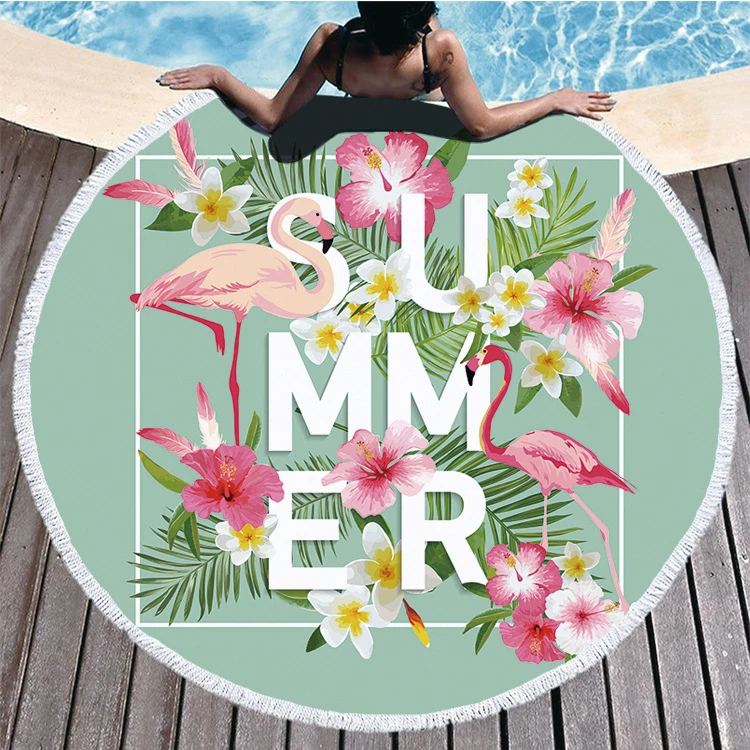 Летний круглый пляжный полотенце с фламинго и тропическими растениями в комплекте с рюкзаком-мешком на завязках, полотенце для ванны и душа, покрытие для бикини - toalla playa.