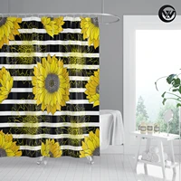 mildew resistant sunflower black and white stripes bath bathtub shower curtain washable extra long children bathroom curtain