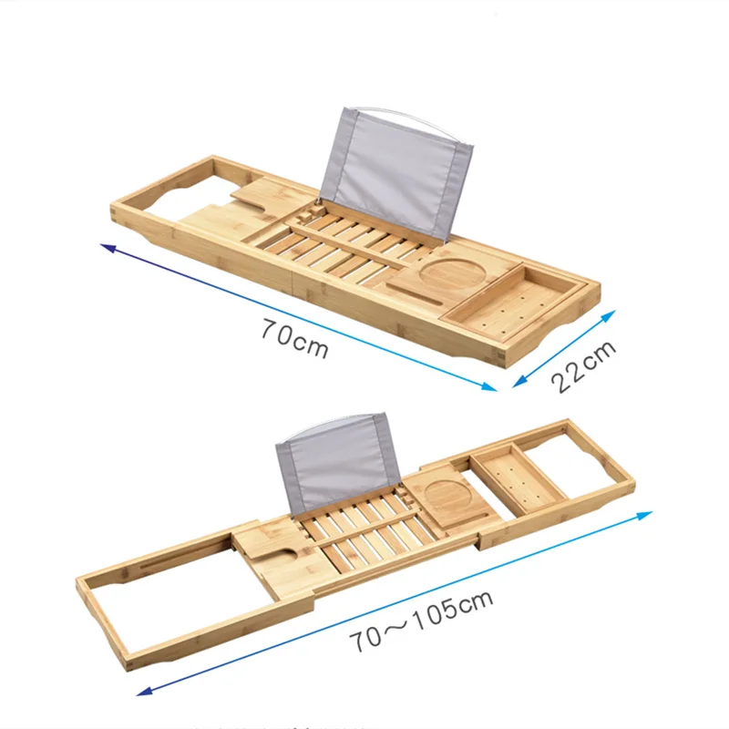 

70-105cm Extendable Bamboo Bath Caddy Tray Adjustable Home Spa Wooden Bathtub Tray Book Wine Tablet Holder Reading Rack