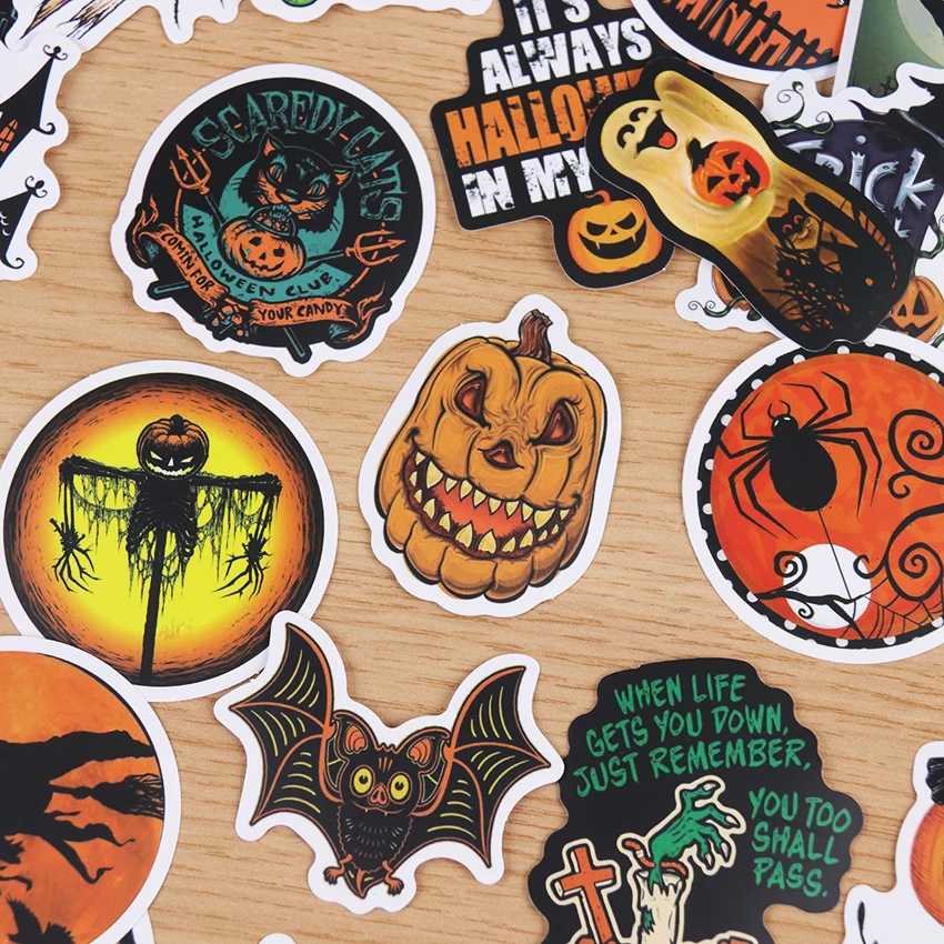 50 Uds. De decoraci&oacute;n de calabaza de Halloween, pegatinas impermeables para maleta, monopat&iacute;n, tel&eacute;fono m&oacute;vil, juguete para ni&ntilde;os-2