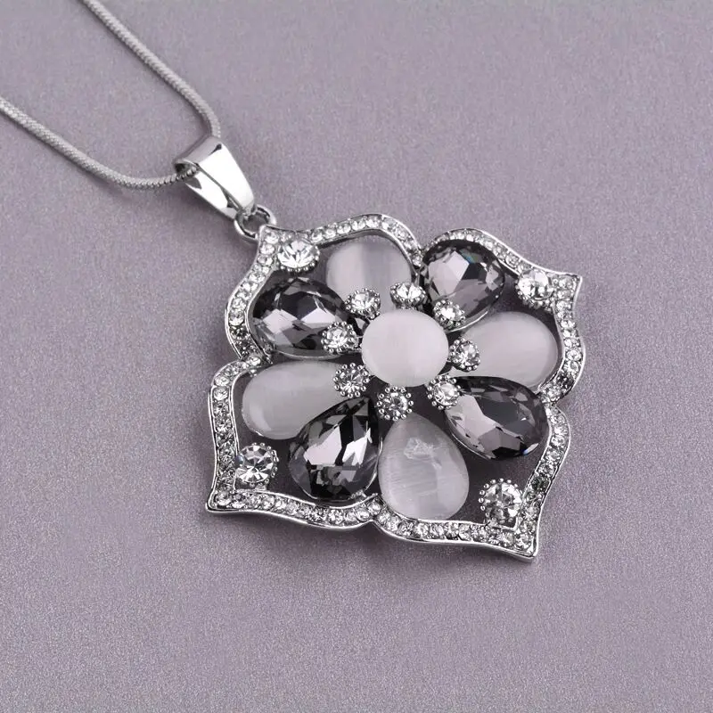 SINLEERY Vintage Opal “Цветок” с крупными кулон длинные Цепочки и ожерелья для Для женщин белого цвета красный, серый камень Цепочки и ожерелья ювелирные изделия, ювелирные изделия MY335 боковая полоса(SSB