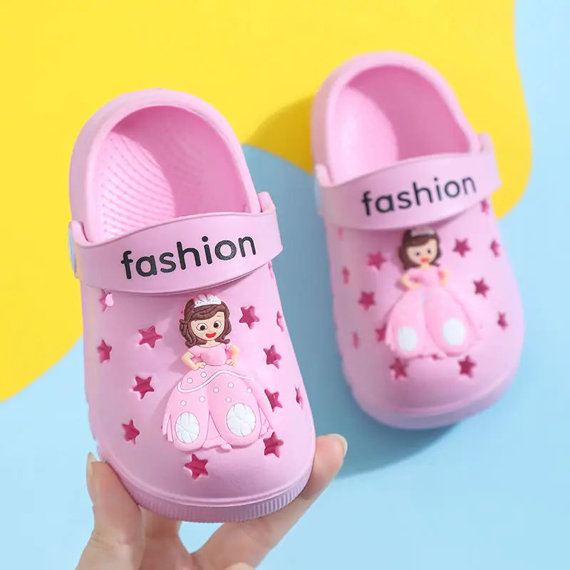 

Pink princess clogs girls hole breathable garden summer shoes children sandals 2021 new arrivals