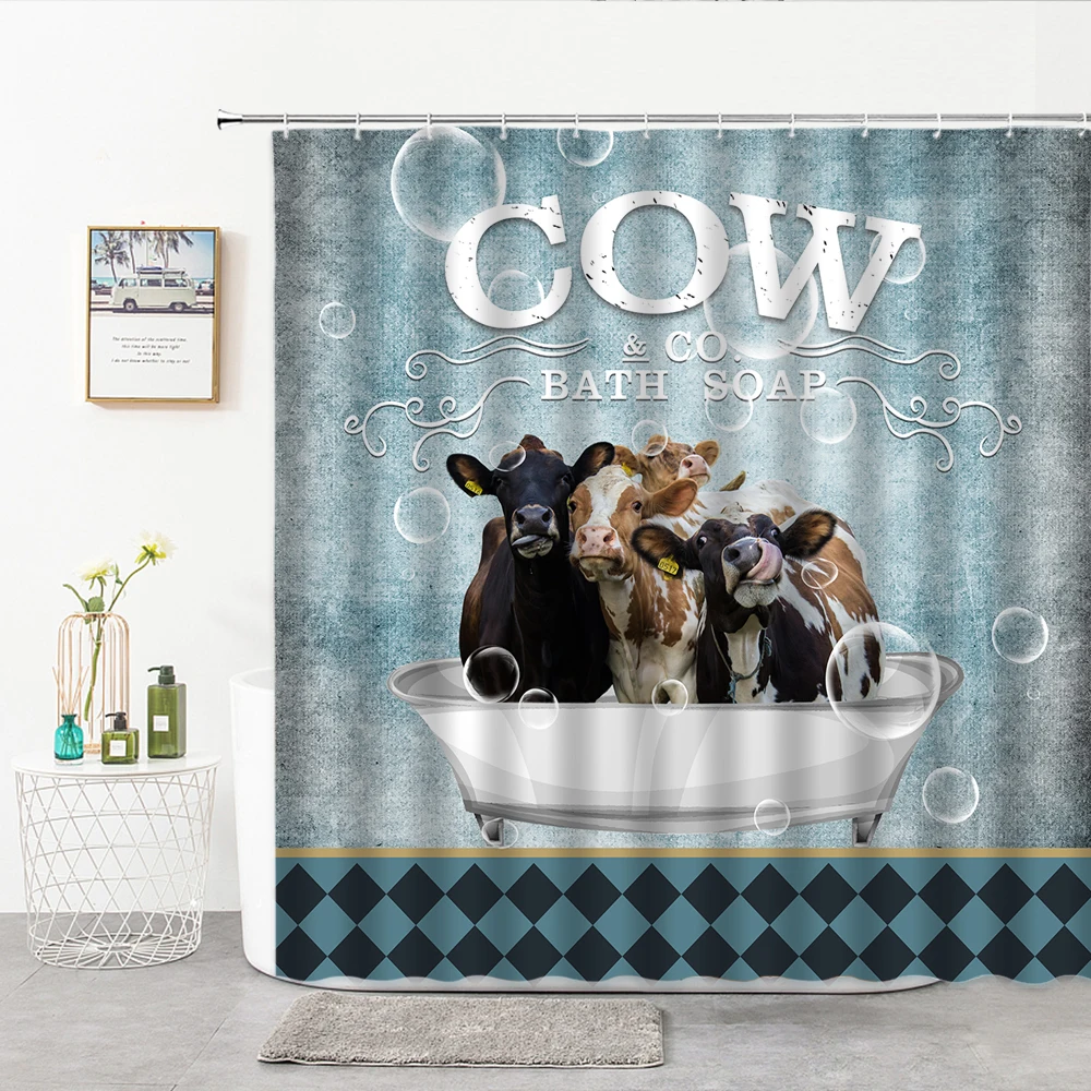 

Rustic Funny Farm Cow in Bathtub Soap Shower Curtain Farmhouse Calf Cattle Animal Bathroom Curtain Fabric Curtains For Bathroom