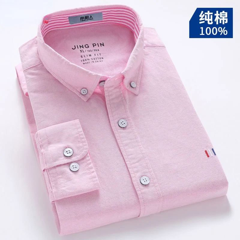 Oversized Button Up Shirt 100% Cotton Mens Shirts Slim-Fit Casual Oxford Long-Sleeved Shirt Loose Long Sleeve Men's Clothing