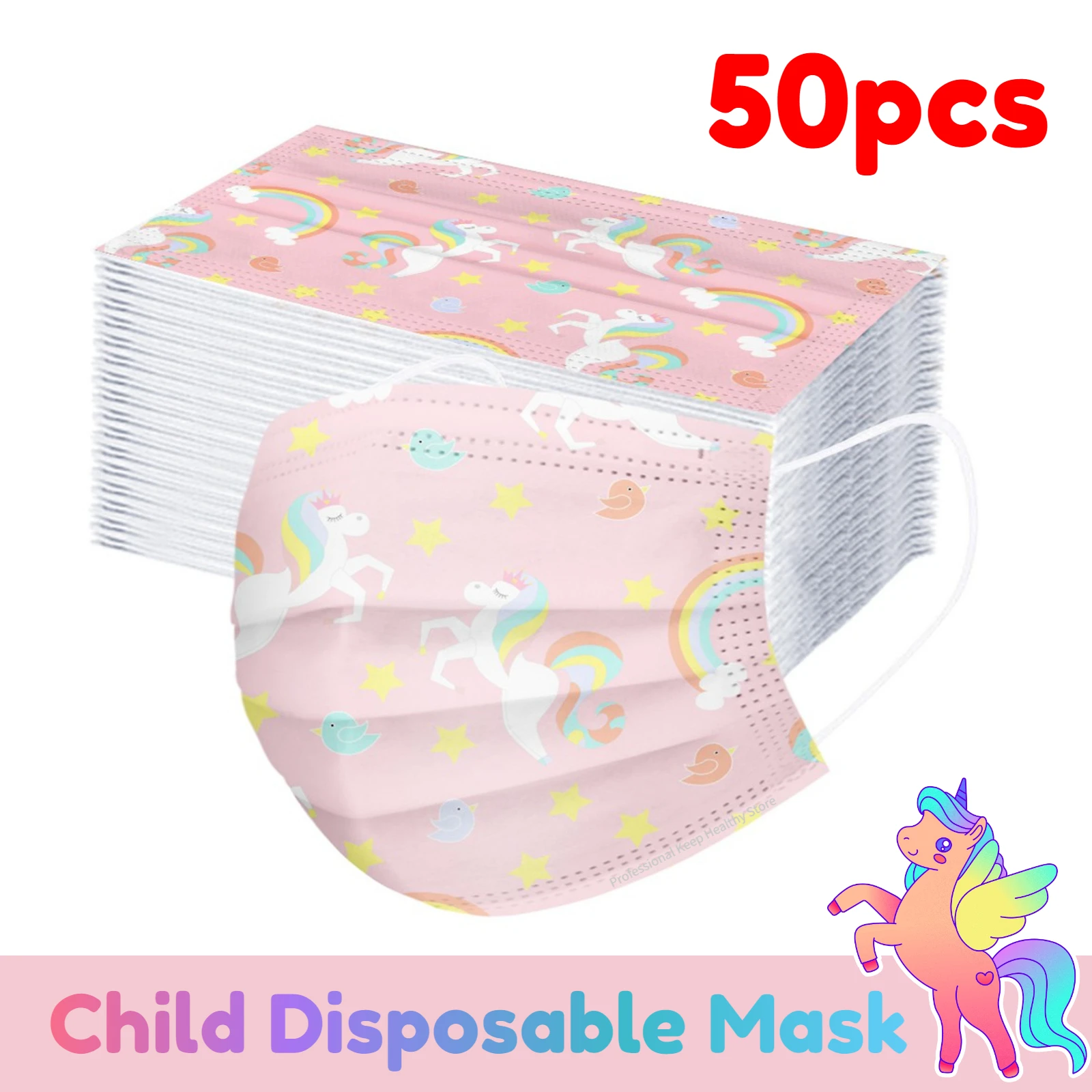 10/50pcs Children's Rainbow Print Disposable Mask Lovely Cartoon Mascararilla Masque Non Woven Industrial 3 Ply Ear Loop Masks - купить