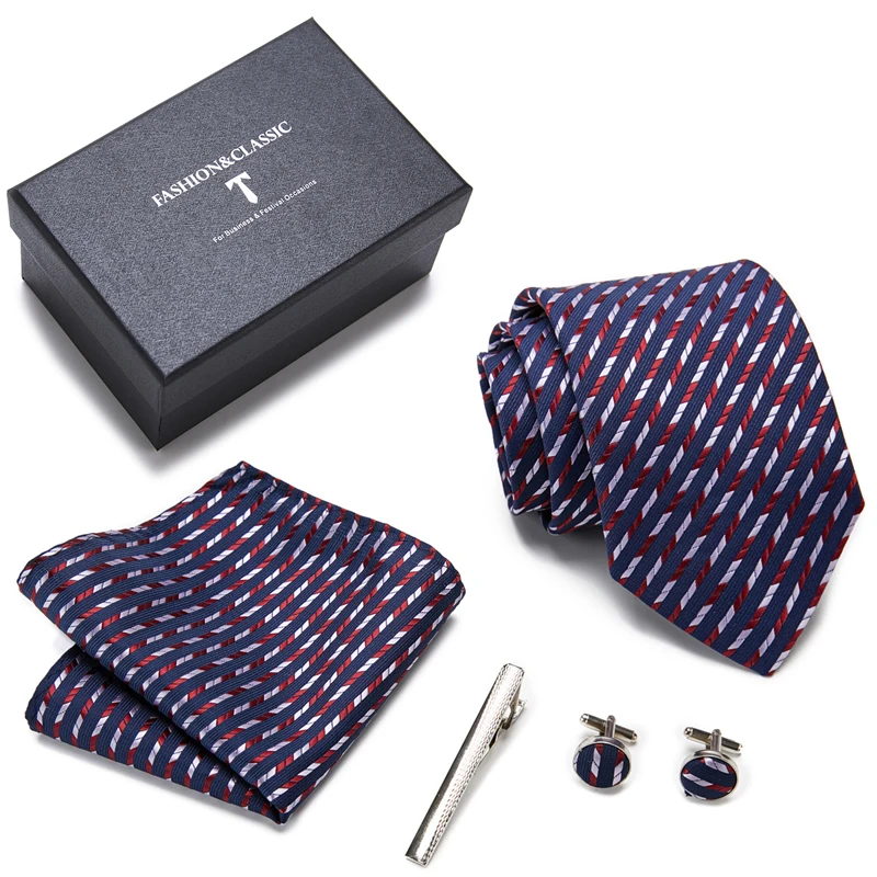 

Модный высококачественный шелковый галстук 7,5 см 65 цветов, карманные квадраты, набор запонок, галстук, коробка, Прямая поставка, мужской раз...