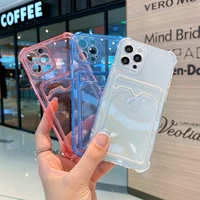 shockproof transparent phone case for iphone 13 12 mini 11 pro max x xs xr 7 8 plus se 2 soft silicone wallet cover card holder