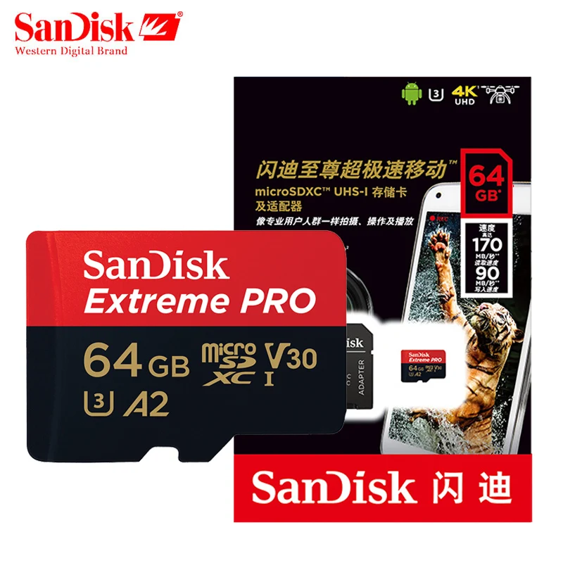 

Original SanDisk Extreme Pro Micro SD Card up to 170MB/s A2 V30 U3 64GB 128GB 256gb Sandisk TF Card Memory Card With SD Adapter