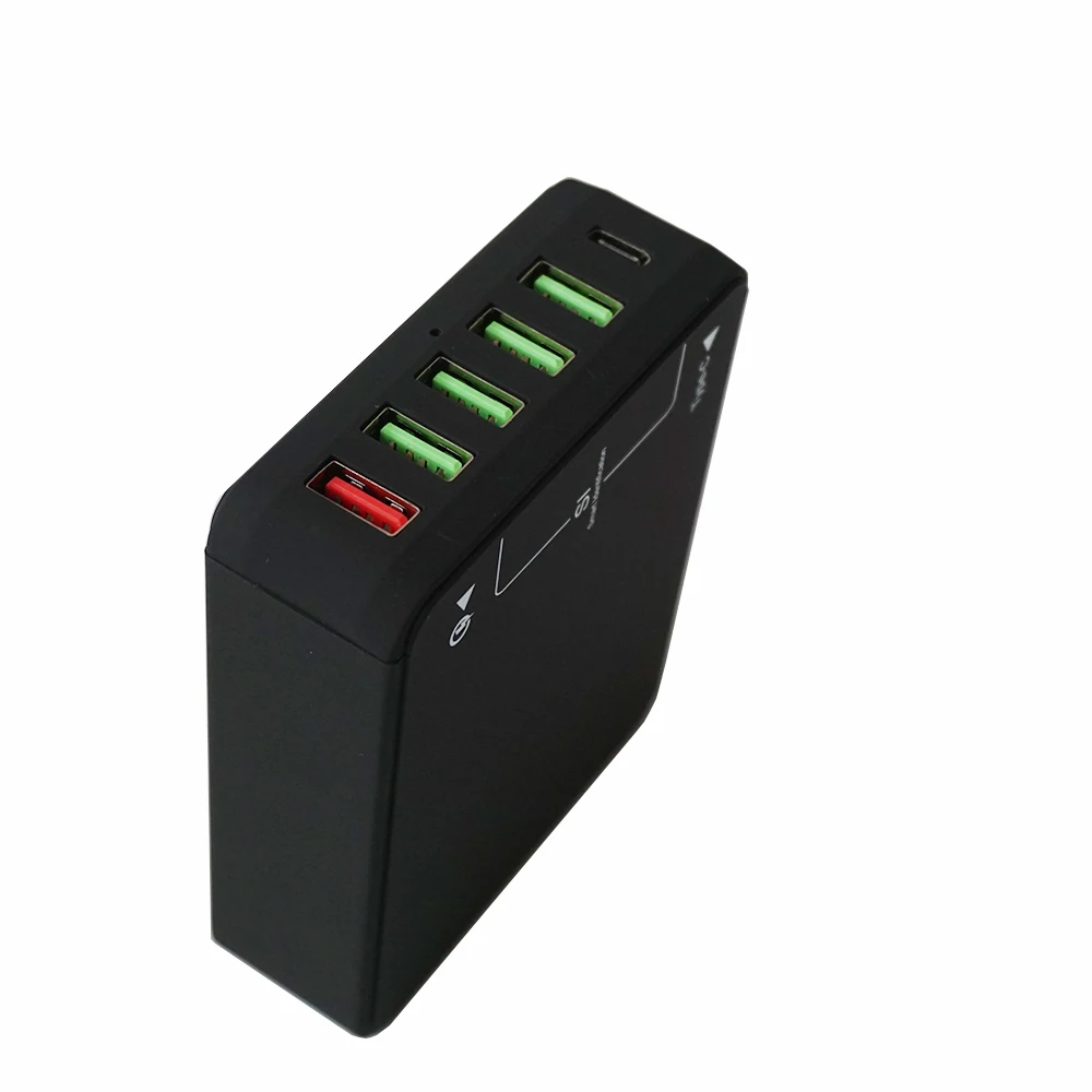 

Cargador USB de 60W, QC 3,0 tipo C cargador de escritorio: estacin de carga USB de 6 puertos, concentrador de cargador, Cargado
