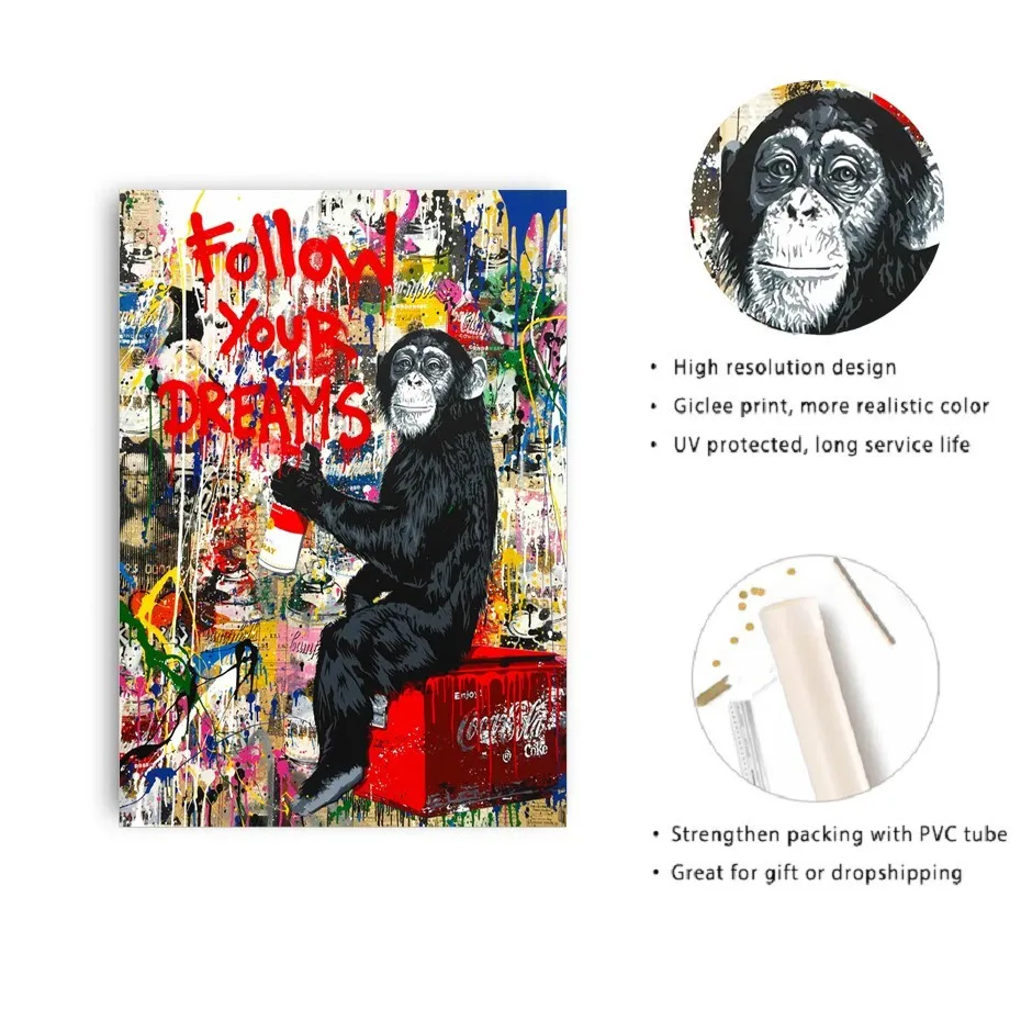 

Abstract Follow Your Dreams Graffiti Street Wall Art Canvas Paintings Poster and Print Pictures for Living Room Home Decor