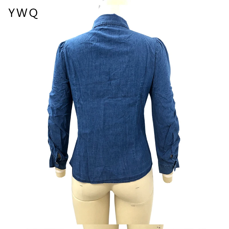 Джинсовая рубашка для женщин топы с длинным рукавом блузки женская одежда