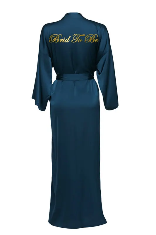Silk Satin Long Lace Robes Bridesmaid Robes Bride Robe Long Sleeve Custom Robe Women Long Wedding Bathrobe Navy Blue