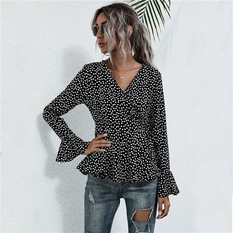 

Polka Dot Point Blouses Women Casual V Neck Butterfly Sleeve Sprint Blouse Shirt Top For Women 2021 New Fashion