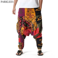 mens dashiki harem yoga baggy genie boho pants african print drop crotch joggers sweatpants casual hop hop hippie trousers 3xl