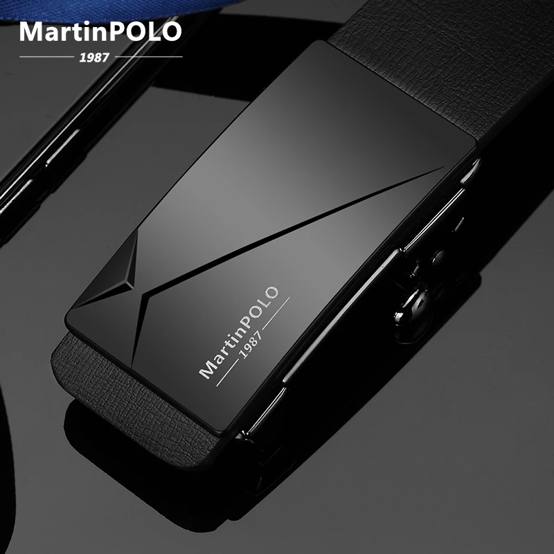 

MARTINPOLO Luxury Genuine Leather Belt Men Cowhide Automatic Strap for Male Alloy Buckle Designer Belts Casual Black MP01301P