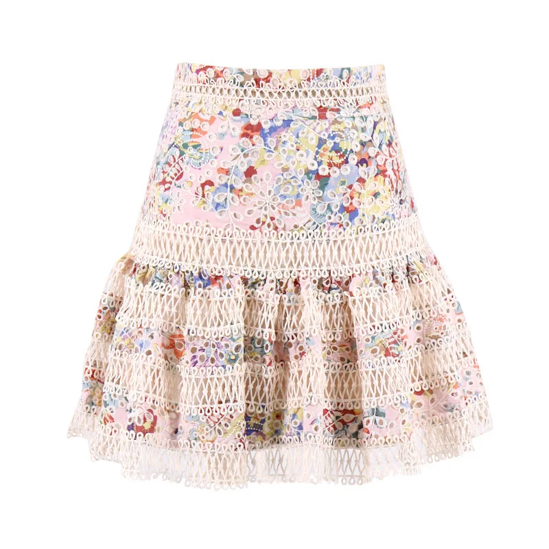 

New ins super heavy fire hook floral water soluble lace of tall waist skirt falbala joker woman