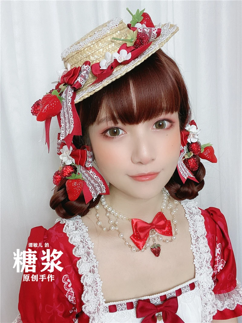 

3Color Sweet Lolita Strawberry Jam KC Hair Pin Soft Girl Japanese Lace Bowknot Flowers KC Headwear Side Clip Hair Accessories