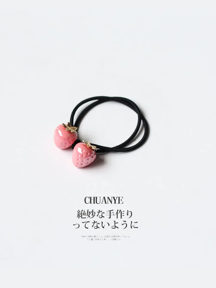 

Korean girl sends rope new style high elastic hair circle fruit lovely head rope web celebrity pink and tender strawberry rubber