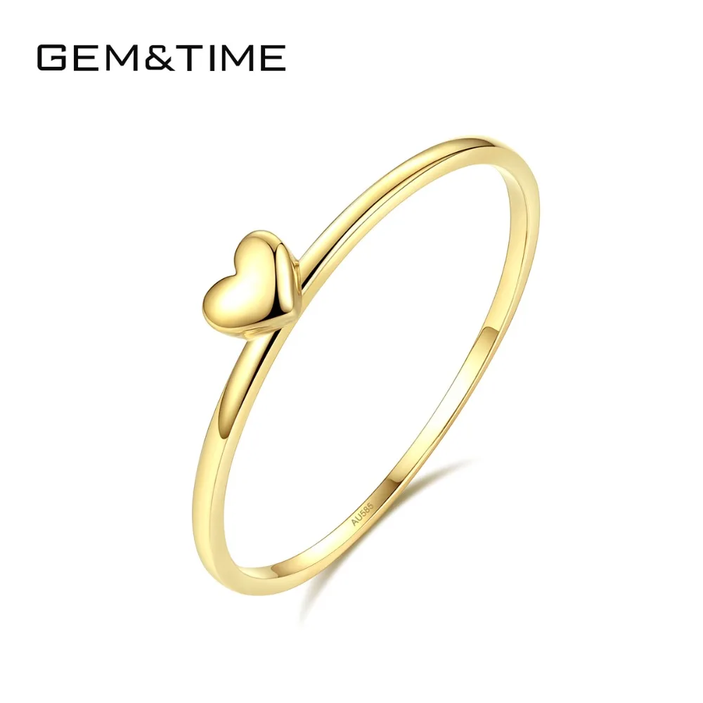 Gem& Time, роскошное сердце, круглое, чистое, твердое, 14 К золото, кольца для женщин, для свадьбы, помолвки, хорошее ювелирное изделие, желтое золото, Anillos AU585 R14004
