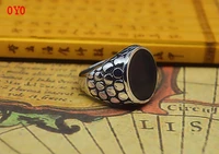 925 sterling silver mens black agate ring