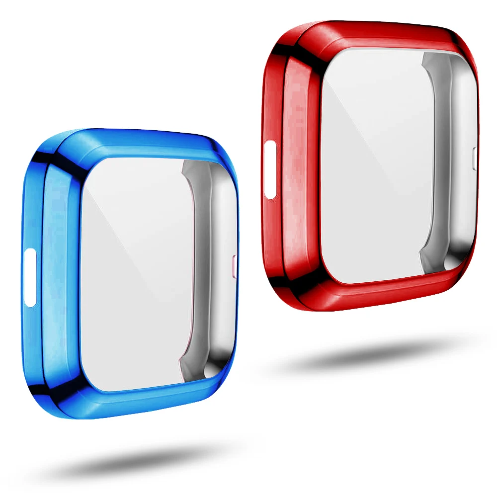 

Case for Fitbit Versa 2 Cases Smartwatch Soft TPU Plated Screen Protector Full Protective Cover Shell Scratch-proof Red Blue