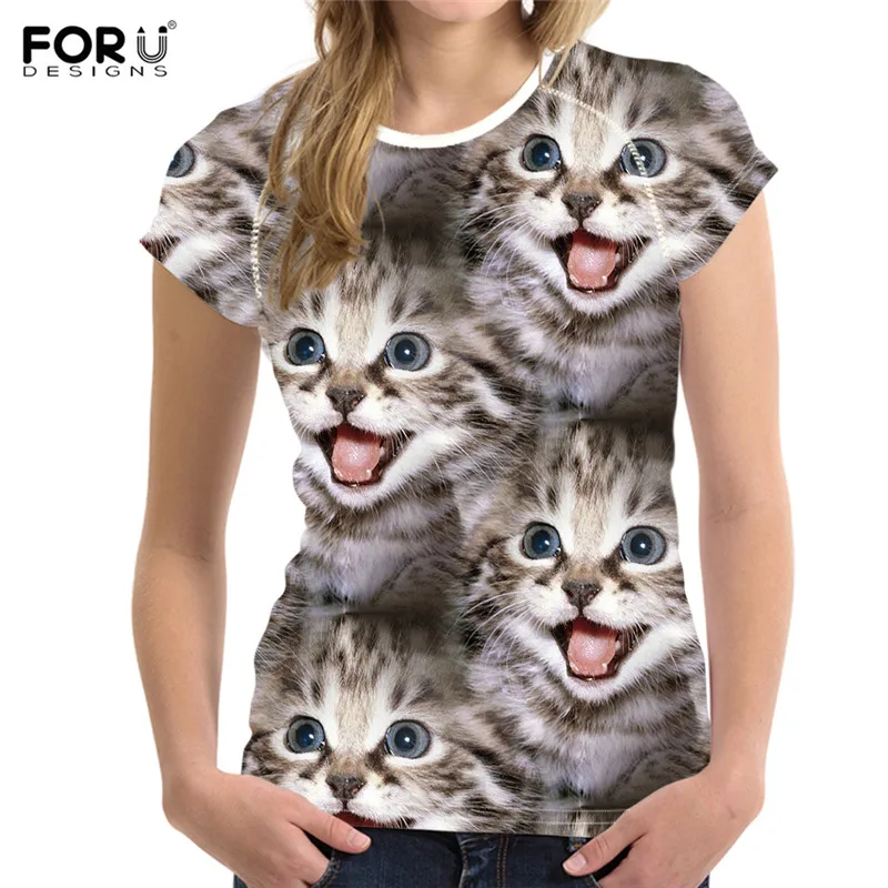 

FORUDESIGNS 3D Animal Cats Printing Women Summer Tops T-shirt Comfortable Soft For Ladies Homen Wear Short Sleeves Tops Tees
