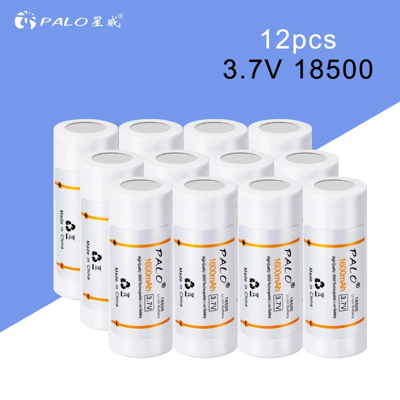 12pcs 18500 battery PALO 18500 3.7V rechargeable battery 3.7 v batteries rechargeable li-ion lithium battery Flashlight,Headlight,Electronic-cigare - Цвет: 12pcs 18500 battery