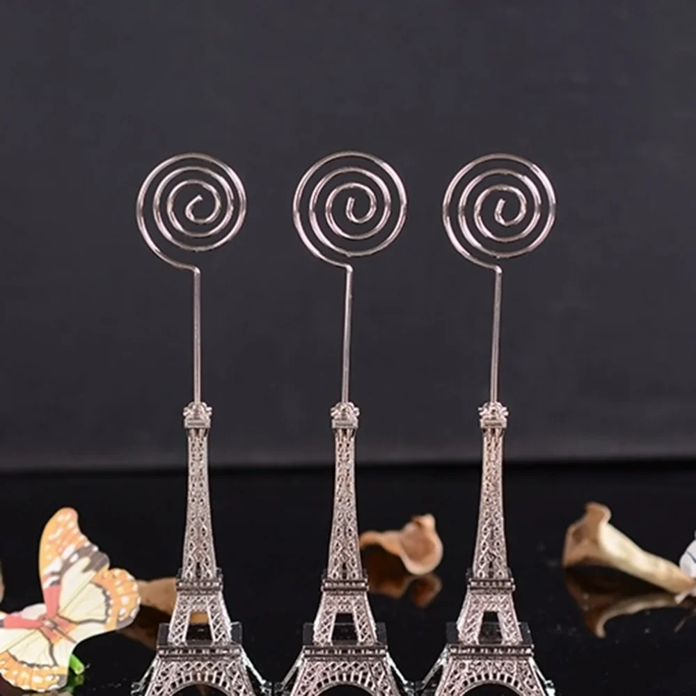 

4pcs Iron Tower Shape Message Memo Clips Lovely Holder Tabletop Photo Holders for Office Home (Random Color)