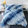 BlessLiving Tie Dye Quilt Blanket Indigo Summer Bedspreads Blue and White Comforter Watercolor Duvet With Pillowcases colchas 1