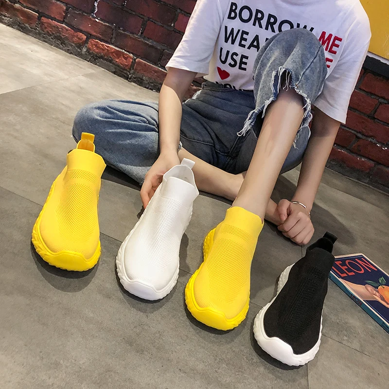 Кроссовки женские на высокой платформе трикотажные дышащие кеды повседневная