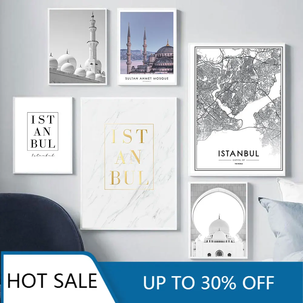 Архитектурная мечеть Золотая мраморная карта из стамбала настенная живопись