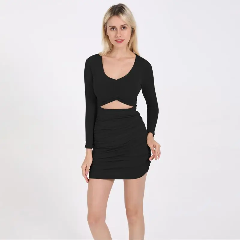 

SVOKOR Women's Dress Long Sleeve Sexy V-neck Slim Dresses Europe And America Hot Party Dress