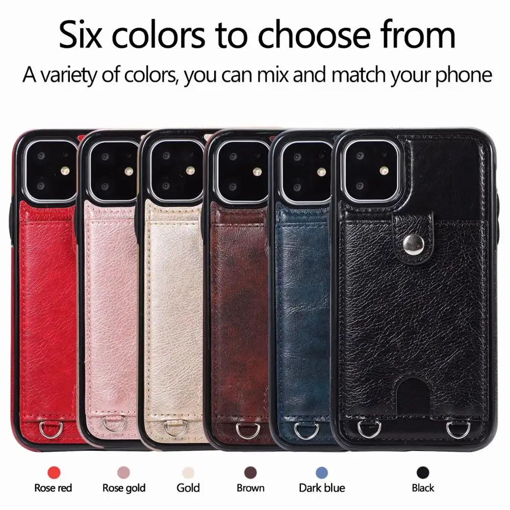 

Leather Wallet Card Case for iPhone XS Max XR 11 Pro Max Cover Shoulder Bag Phone Case For iPhone X 6 6S 7 8 Plus Case Strap