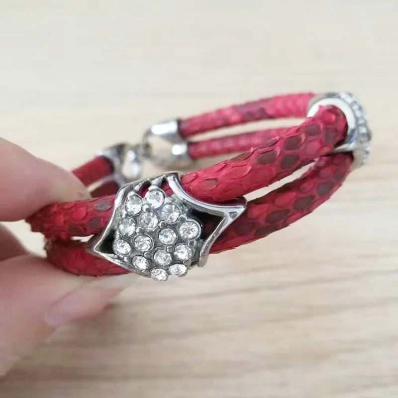 BC модный мужской кожаный браслет из красного питона с серебряной застежкой