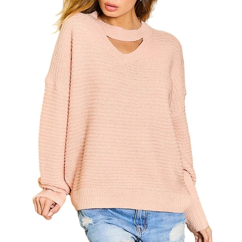 

Autumn And Winter New Pullovers Solid Color Wild Set Round Neck Long-Sleeved Loose Casual Ladies Splicing Sweater