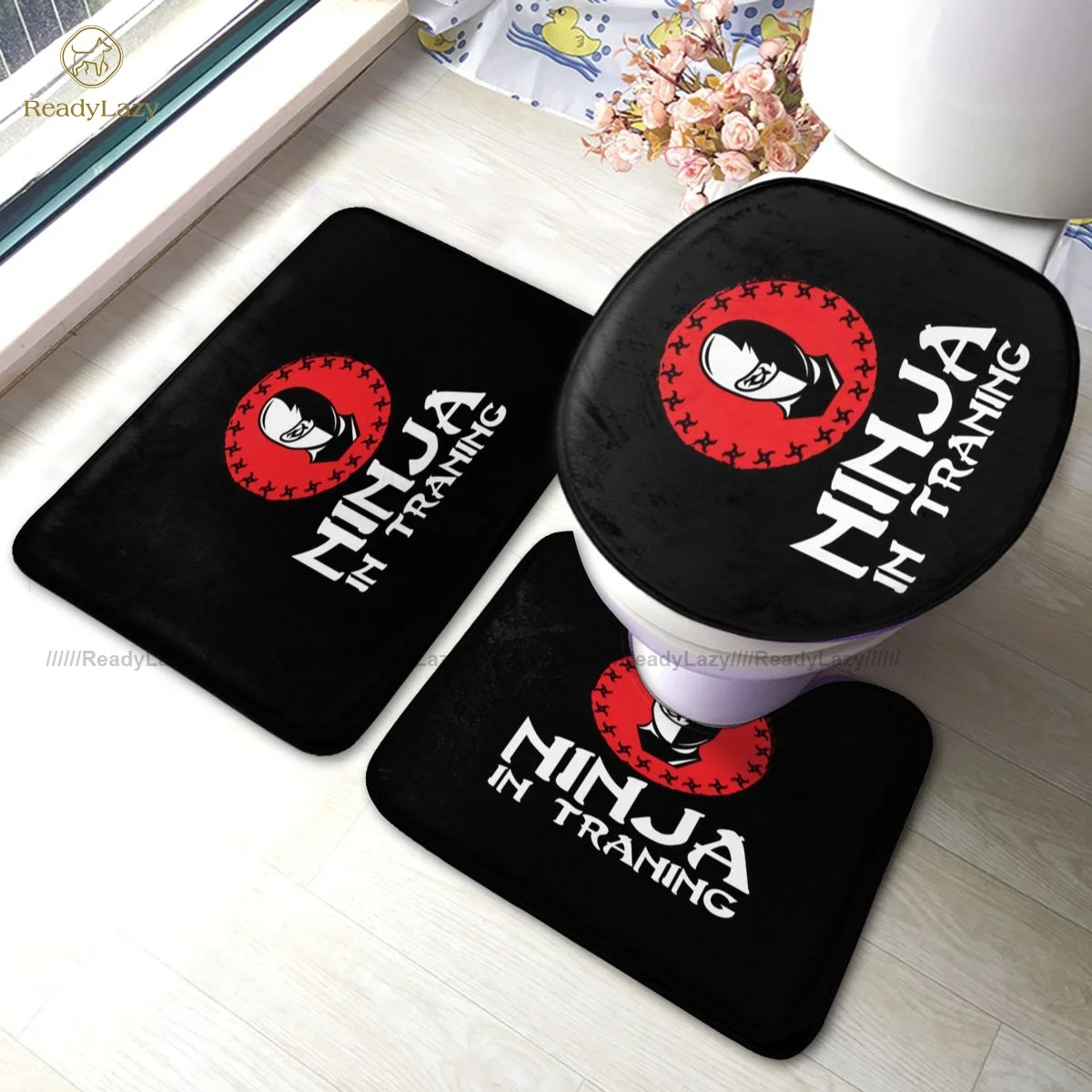 

Ninja Warrior Bath Mat Shower Washable 3 Piece Bathroom Mat Set Modern Polyester Bathroom Rug