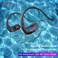 aikswe bone conduction swimming ipx8 waterproof headphone wireless bluetooth earphone 16gb mp3 music player diving sport headset