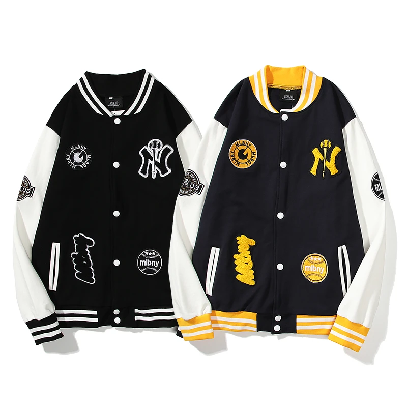 

2020 spring and autumn men's and women's baseball uniforms casual stitching cloth sleeve embroidery jacket lovers zipper all-mat
