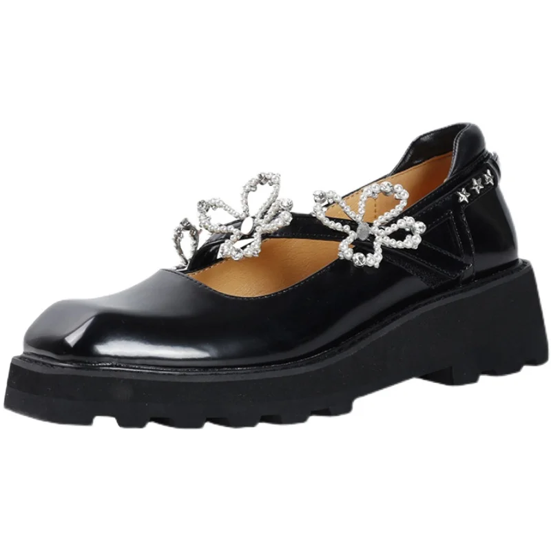 

Женские оксфорды с жемчугом и квадратным носком, туфли на толстой подошве в японском стиле Харадзюку, новинка 2022 2022