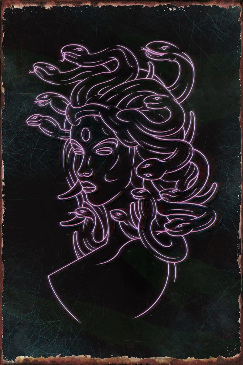 

Неоновая винтажная металлическая вывеска Medusa, жестяные таблички, Настенный декор, украшение для комнаты в стиле ретро для художественного ...