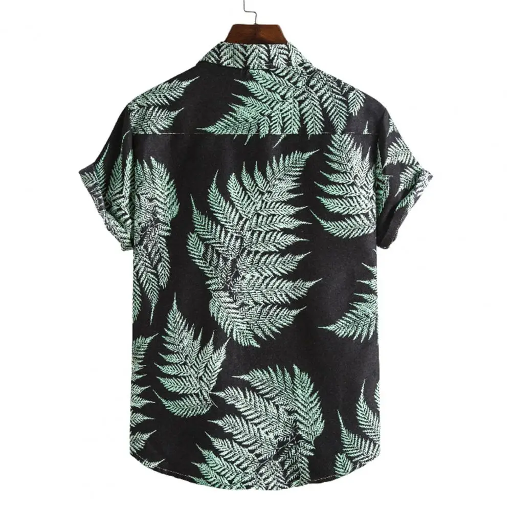 

Men Summer Shirt Beach Style Green Leaves Printed Hawaiian Shirts Casual Short Sleeve Turn Down Collar Blouses Tops