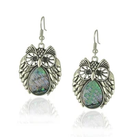 ethnic style silver plated wisdom owl shape colorful shell drop earrings for women animal jewelry
