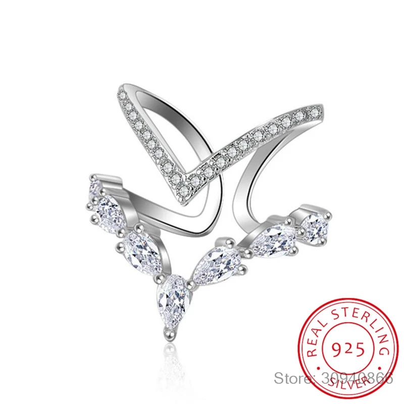 

925 Sterling Silver Irregular Double Layer Zirconia ring For Women anillos Resizable Rings Bague S-R172