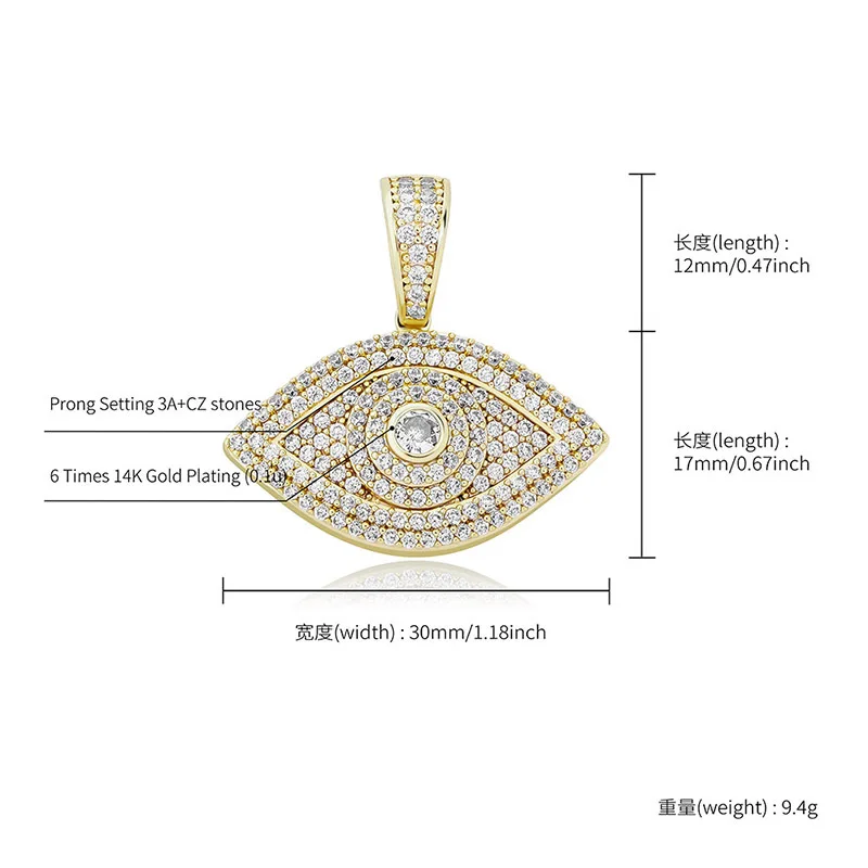 Hip Hop Micro Paved AAA Cubic Zirconia Bling Ice Out Evil Eye Pendants Necklace for Men Women Unisex Rapper Jewelry | Украшения и