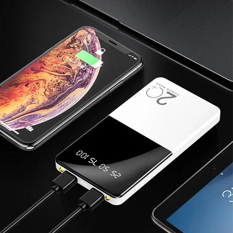 Портативное Внешнее зарядное устройство Dual USB Slim Power Bank 20000 мАч Быстрое зарядное устройство для iPhone 15 Pro Max XS XR Xiaomi 14 Samsung