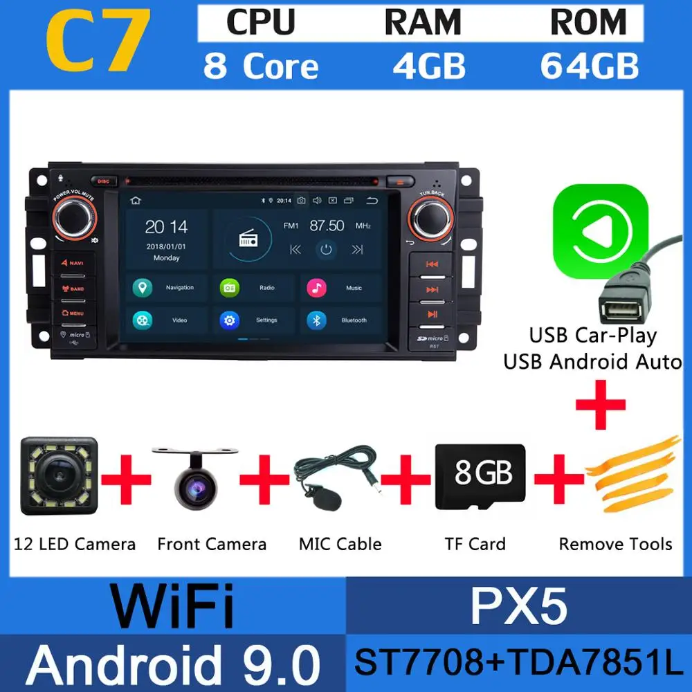 PX5 USB CarPlay PX6 4G+ 64G Android 9,0 Автомобильный DVD радио gps для Jeep Wrangler Компас Commander Cherokee Dodge caliber путешествие Liberty CarPlay DSP - Цвет: PX5 USB CarPlay