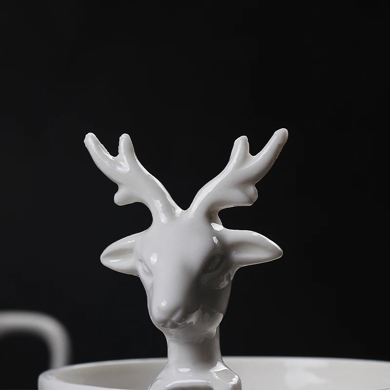 Креативная керамическая кружка с жемчугом и белым оленем ложка крышкой - Фото №1