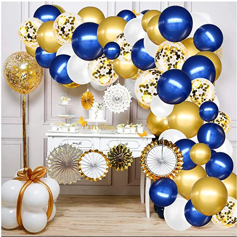 

103pcs Navy Blue Metallic Balloon Royal Blue White Latex Balloon Gold Confetti Balloon Arch for Birthday Wedding Party DIY Decor
